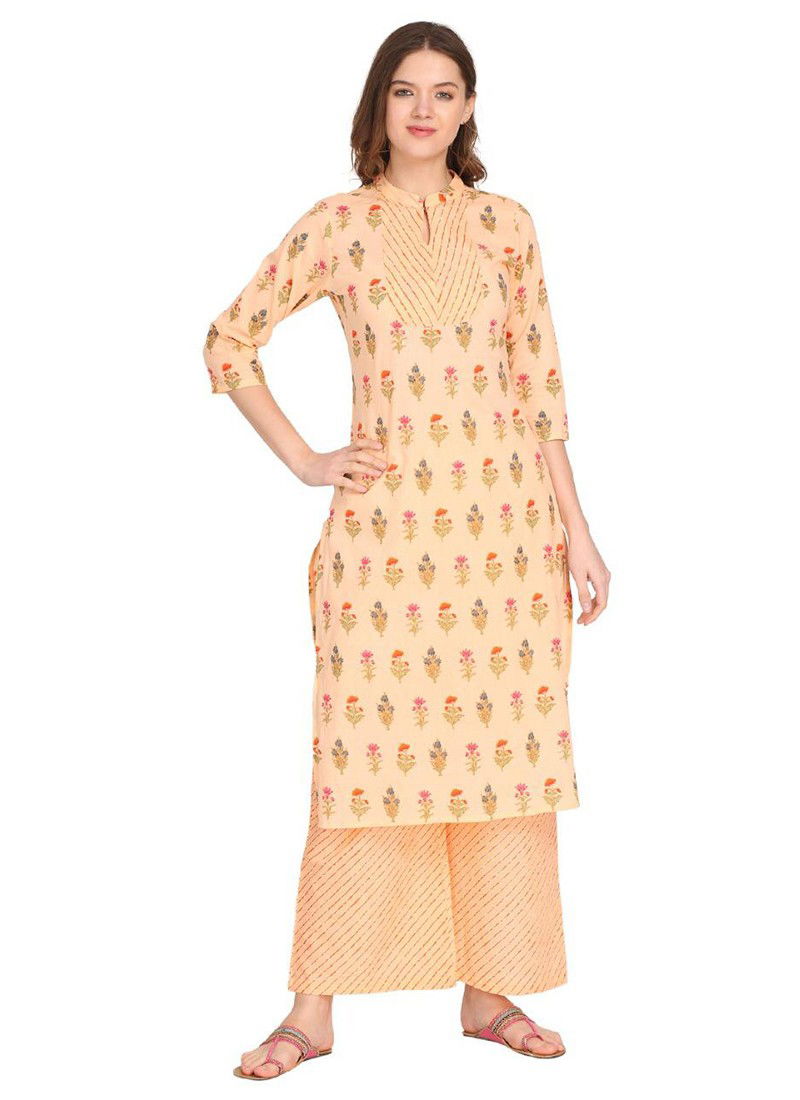 Pink Colour Latest Fancy Designer Ethnic Regular Wear Cotton Printed Kurti And Palzzo Collection 106